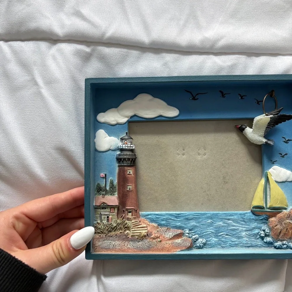 Nautical Lighthouse Sailboat Shadow Box Picture Frame Coastal Decor 4x6 Costoal